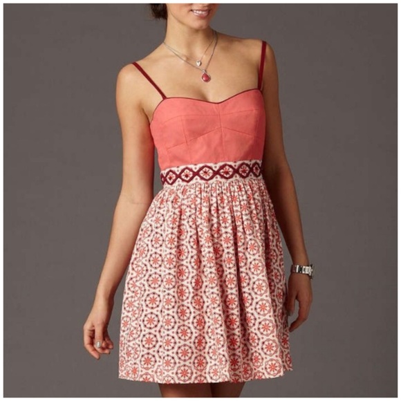 Fossil Retro Coral Burgundy Eyelet Lace Sun Dress - Picture 1 of 8